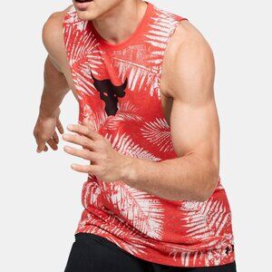 EUC Under Armour Men's Project Rock Aloha Camo Tank Top Red and White Size Large